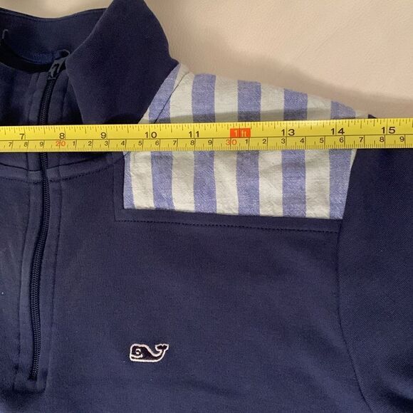 Vineyard Vines Cotton Seersucker Shep Shirt 1/4 Zip Navy Pullover Size XS - Picture 3 of 10
